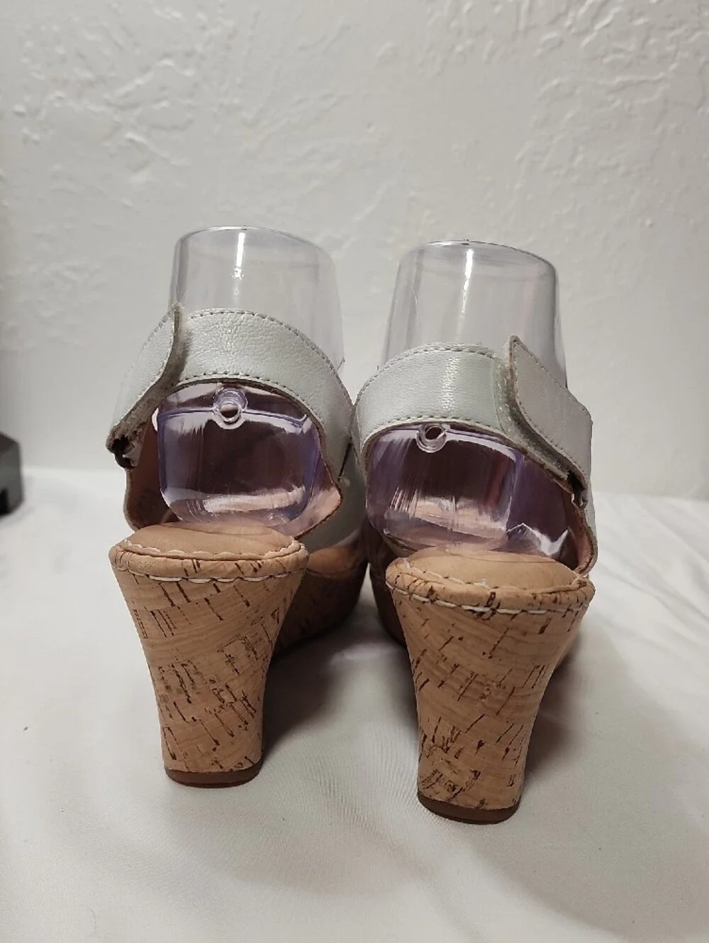 Born White Leather Cork Wedge Sandals with Crisscross Straps